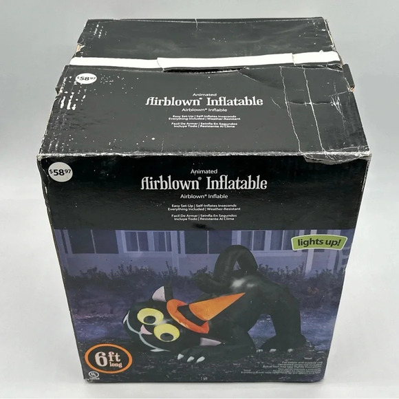 Rare Gemmy 6ft Long Animated Airblown Wiggle Eyes Black Cat Yard Inflatable - Picture 3 of 8